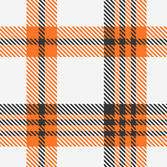 White Black Orange Tartan Plaid Pattern Seamless. Checkered fabric texture for flannel shirt, skirt, blanket
