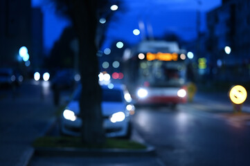 evening city street lights defocused background