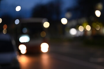 evening city street lights defocused background