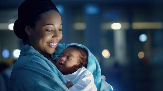 African American Baby Boy Swaddled in Mother's Arms