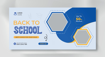 School Admission Facebook Cover and Web Banner Template, Back to School Social Media Cover Template