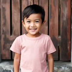 A little asian boy wearing empty blank tshirt for mockup