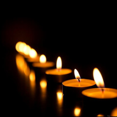 Many Candlelights Lined Up, Selective Focus, Warm transparent Background