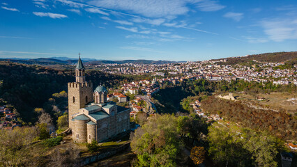 Aerial view on a sunny day at a small town 