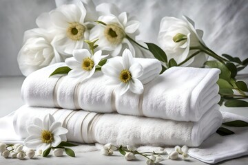 Fototapeta na wymiar Towels with white flower