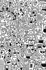 Illustration of coloring book doodle crowd cute alien monster Created with Generative AI technology.
