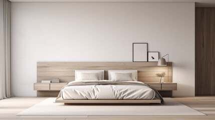 a modern bedroom with a white bed and nightstand and dresser