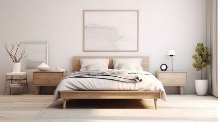 a modern bedroom with a white bed and nightstand and dresser