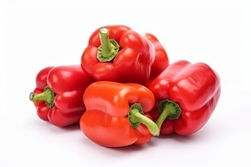 a bunch of red paprikas on a white background