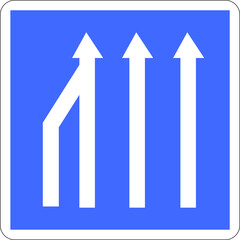 Panneau routier: réduction du nombre de voies	