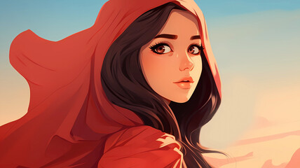 Hand drawn cartoon cute middle eastern arab girl illustration
