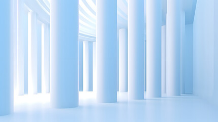 Beautiful airy widescreen minimalistic white and light blue architectural background banner with tilted columns.