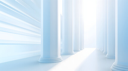 Beautiful airy widescreen minimalistic white and light blue architectural background banner with tilted columns.