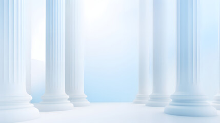 Obraz premium Beautiful airy widescreen minimalistic white and light blue architectural background banner with tilted columns.