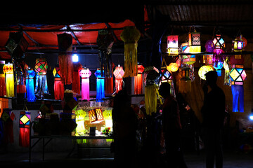 Hanging Diwali Lamp (Kandil) - Diwali Festival Background, Colourful lanterns made by paper eco...