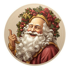 Happy Santa Sticker. Smiling Santer Claus. Joyful Father Christmas. Grinning Xmas Santa.