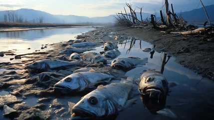 Fotobehang fish die effect by water pollution © Akkun