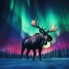 Alaskan Moose, Northern Lights, and Wild Animals in Mountainous Terrain