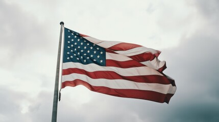 Angry American Flag Waiving in the Wind Against Ban and Business Agitation