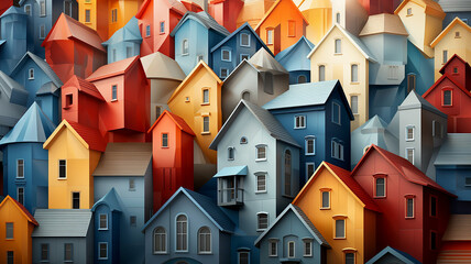 Colorful illustration in vector style of multi-colored houses