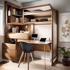 Fototapeta na wymiar a multi-functional bedroom with a fold-down desk and hidden storage for a versatile space