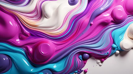 Fotobehang Bright abstract background. Flow of multi-colored paint with bubbles and lumps. Multicolored liquid, abstract 3D background. AI generative © sdmin_d