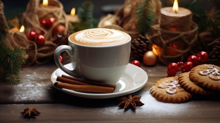 Obraz na płótnie Canvas christmas latte coffee art holiday drink with gingerbread