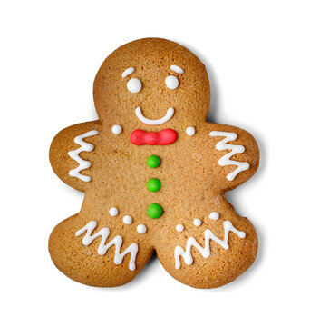 Cute fresh gingerbread man isolated on white