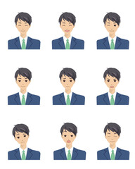 色々な表情をしたスーツ姿の男性のイラスト