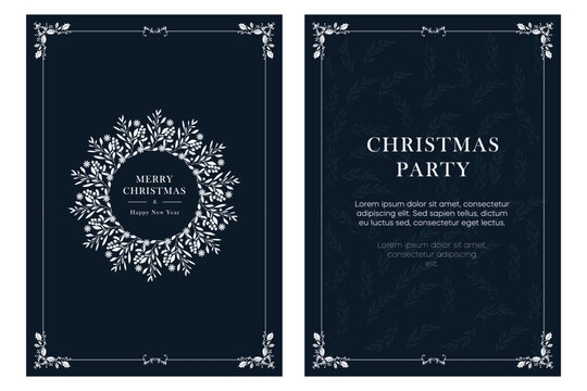 Merry Christmas and Happy New Year greeting card template. Vector illustrations for background, greeting card, party invitation card, website banner, social media banner, marketing material.