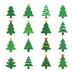 Cartoon pines icon vector illustration. Set of a christmas tree on isolated background. Green winter tree sign concept.
