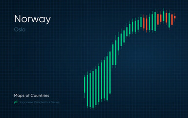 Norway map is shown in a chart with bars and lines. Japanese candlestick chart Series	