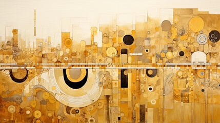 Abstract painting of a map depicting a gold trail in the style of historical reproductions.