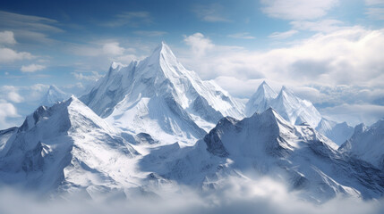 a mountain range with snow-capped peaks - obrazy, fototapety, plakaty
