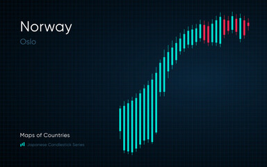 Norway map is shown in a chart with bars and lines. Japanese candlestick chart Series	