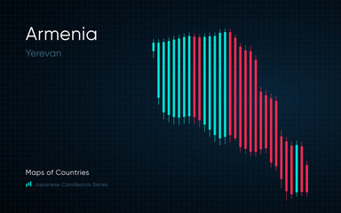 Armenia map is shown in a chart with bars and lines. Japanese candlestick chart Series	