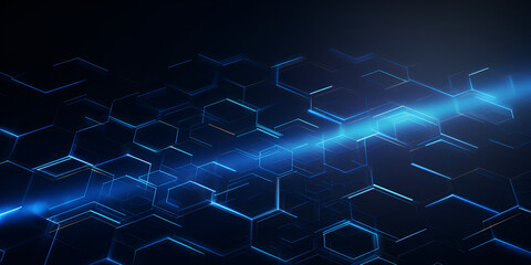 Abstract glowing hexagon lines on dark blue background. Blue hexagon technology abstract background