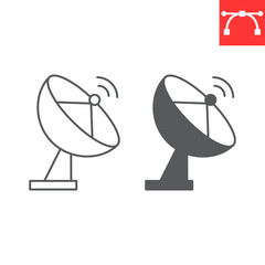 Satellite dish line and glyph icon, communication and radar, gps signal vector icon, vector graphics, editable stroke outline sign, eps 10.