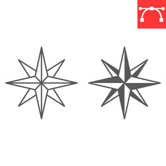 Compass wind rose line and glyph icon, navigation and map, compass vector icon, vector graphics, editable stroke outline sign, eps 10.
