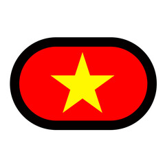 Vietnam flag icon Vietnamese badge yellow star red background with black border rounded vector