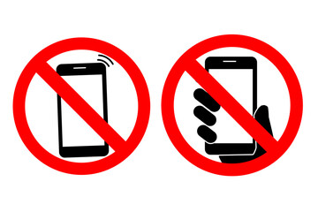 No phone sign. No talking and calling icon. Red cell prohibition. illustration. - obrazy, fototapety, plakaty