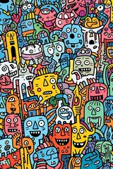 Fototapeta na wymiar Illustration of colorful doodle crowd cute alien and monster Created with Generative AI technology.