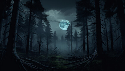 halloween night scene with moon  generating by AI technology