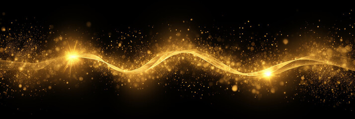 Obraz premium Abstract golden wave lights lines on black background
