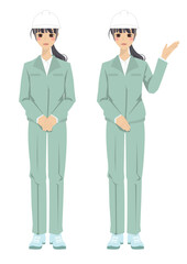 作業姿の若い女性のイラストセット1