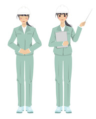 作業姿の若い女性のイラストセット2