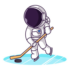 Little Cute Astronaut Kids Playing Ice Hockey. Cartoon Logo Illustration Design. Isolated Premium Vector File, background is easy to edit. Can use for Icon, Logo, banner, flyer or any design project