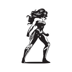 Wonder Woman Elegance in Silhouette: A Captivating Collection of Black and White Vector Illustrations Showcasing the Superheroine's Power and Grace, Perfect for Stock Use.