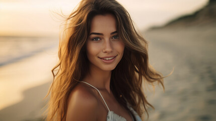 A girl smile on beach ,close up_1