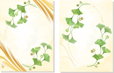 Watercolor card set with ginkgo biloba. Hand drawn illustration isolated on white background, Vector EPS..